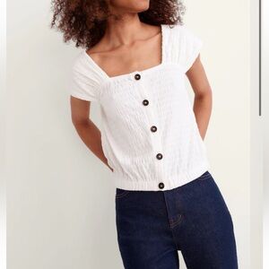 Madewell Crinkle-Knit Button-Front Top - lighthouse size xs